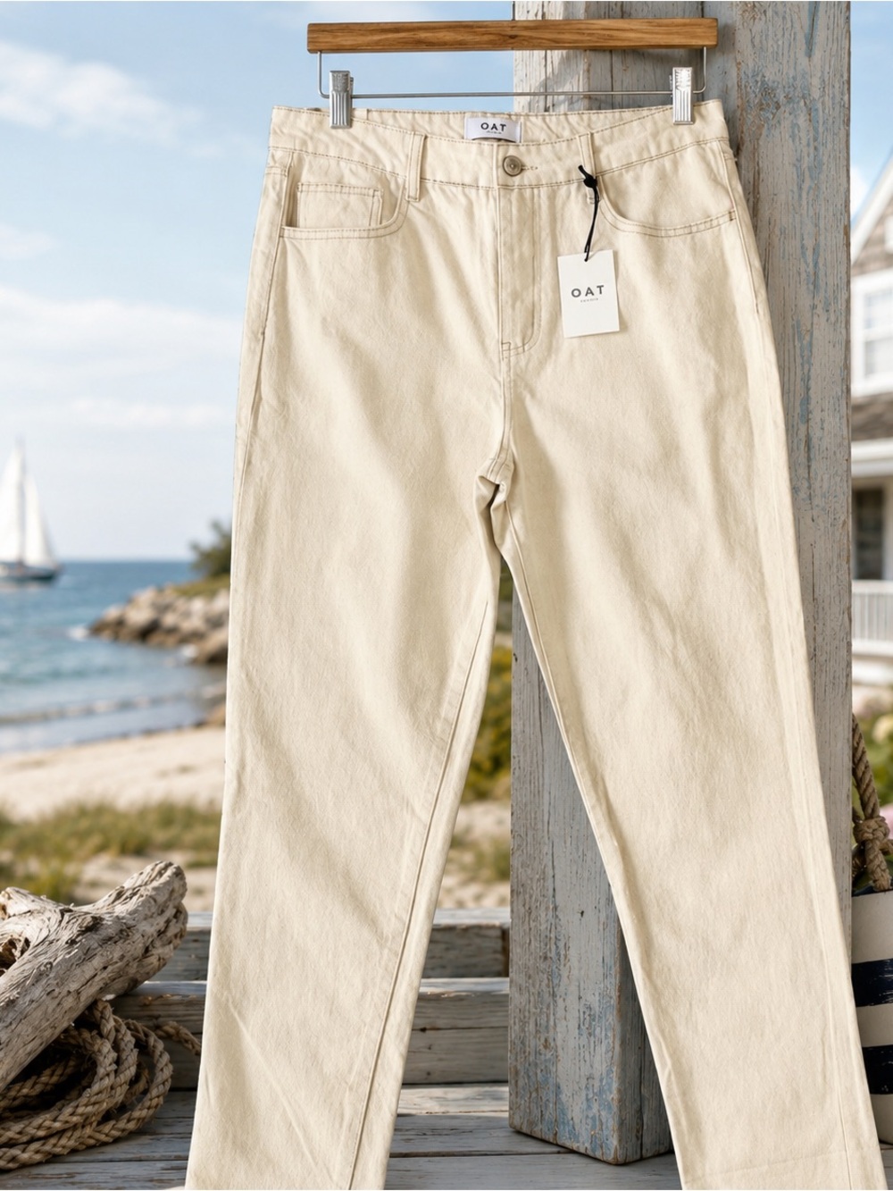NWT OAT New York High-Rise Straight Ankle Jeans Ivory Size 29 - Picture 3 of 16